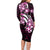 Plumeria Tribal Tattoo Family Matching Long Sleeve Bodycon Dress and Hawaiian Shirt Pink Polynesian Pattern