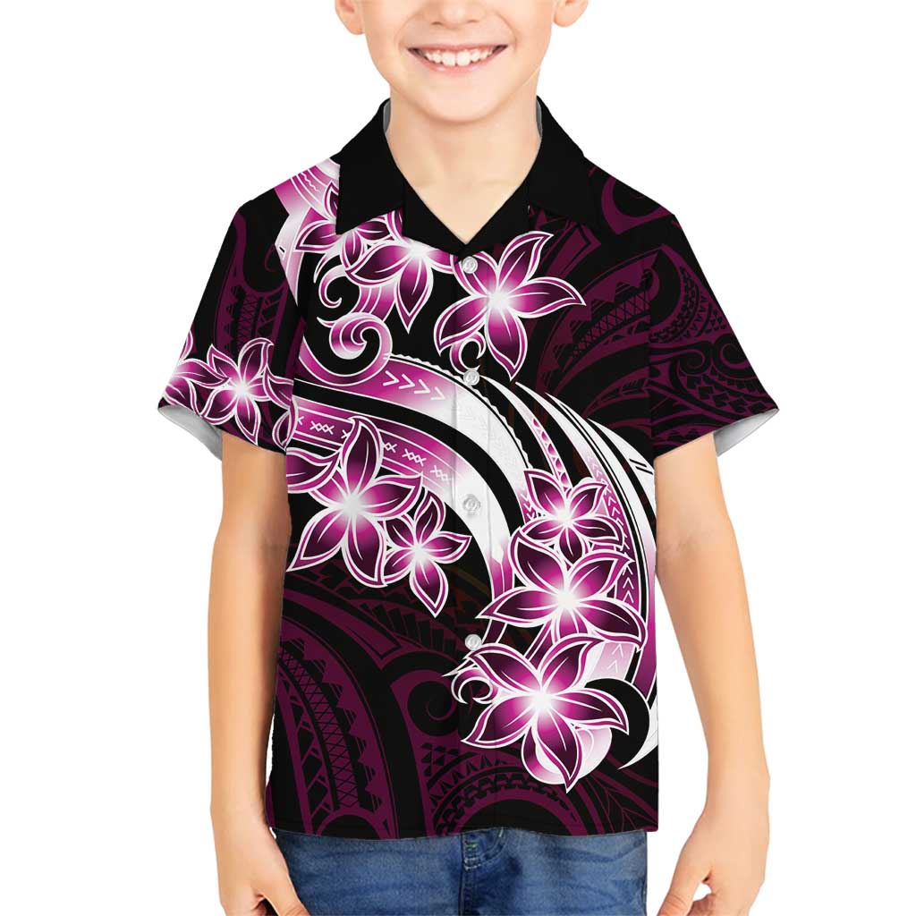 Plumeria Tribal Tattoo Family Matching Long Sleeve Bodycon Dress and Hawaiian Shirt Pink Polynesian Pattern LT9 Son's Shirt Pink - Polynesian Pride