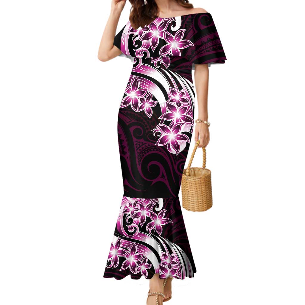 Plumeria Tribal Tattoo Family Matching Mermaid Dress and Hawaiian Shirt Pink Polynesian Pattern