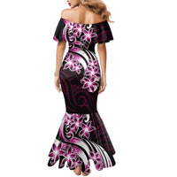 Plumeria Tribal Tattoo Family Matching Mermaid Dress and Hawaiian Shirt Pink Polynesian Pattern