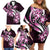 Plumeria Tribal Tattoo Family Matching Off Shoulder Short Dress and Hawaiian Shirt Pink Polynesian Pattern