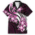 Plumeria Tribal Tattoo Family Matching Off Shoulder Short Dress and Hawaiian Shirt Pink Polynesian Pattern