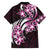 Plumeria Tribal Tattoo Family Matching Off Shoulder Short Dress and Hawaiian Shirt Pink Polynesian Pattern