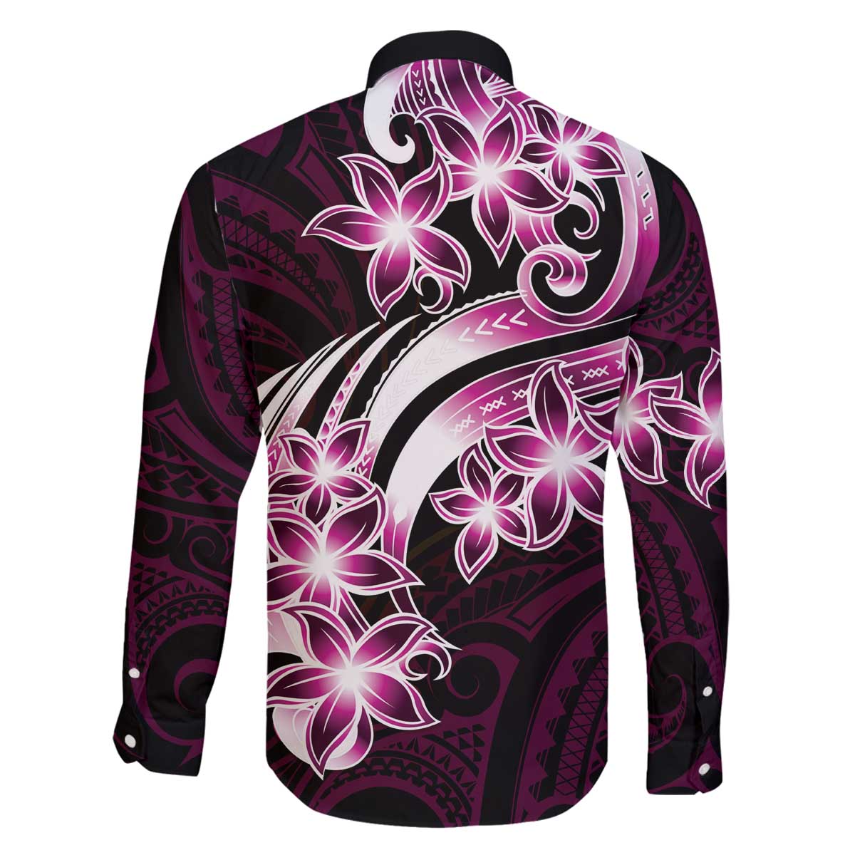 Plumeria Tribal Tattoo Family Matching Off Shoulder Short Dress and Hawaiian Shirt Pink Polynesian Pattern
