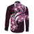 Plumeria Tribal Tattoo Family Matching Off Shoulder Short Dress and Hawaiian Shirt Pink Polynesian Pattern
