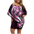 Plumeria Tribal Tattoo Family Matching Off Shoulder Short Dress and Hawaiian Shirt Pink Polynesian Pattern
