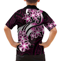 Plumeria Tribal Tattoo Family Matching Short Sleeve Bodycon Dress and Hawaiian Shirt Pink Polynesian Pattern