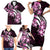 Plumeria Tribal Tattoo Family Matching Short Sleeve Bodycon Dress and Hawaiian Shirt Pink Polynesian Pattern