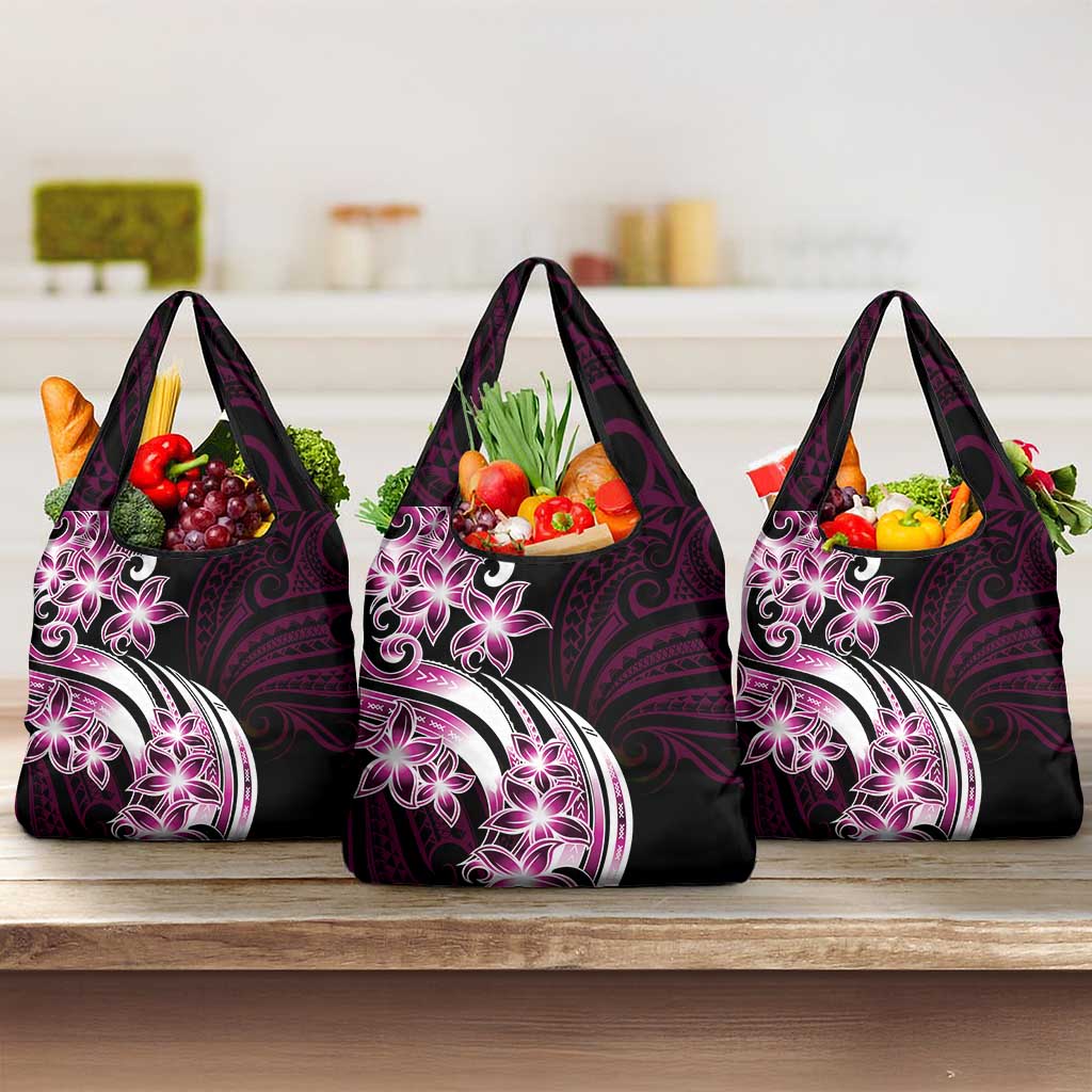 Plumeria Tribal Tattoo Grocery Bag Pink Polynesian Pattern LT9 3-pack One Size Pink - Polynesian Pride