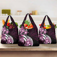 Plumeria Tribal Tattoo Grocery Bag Pink Polynesian Pattern LT9 3-pack One Size Pink - Polynesian Pride