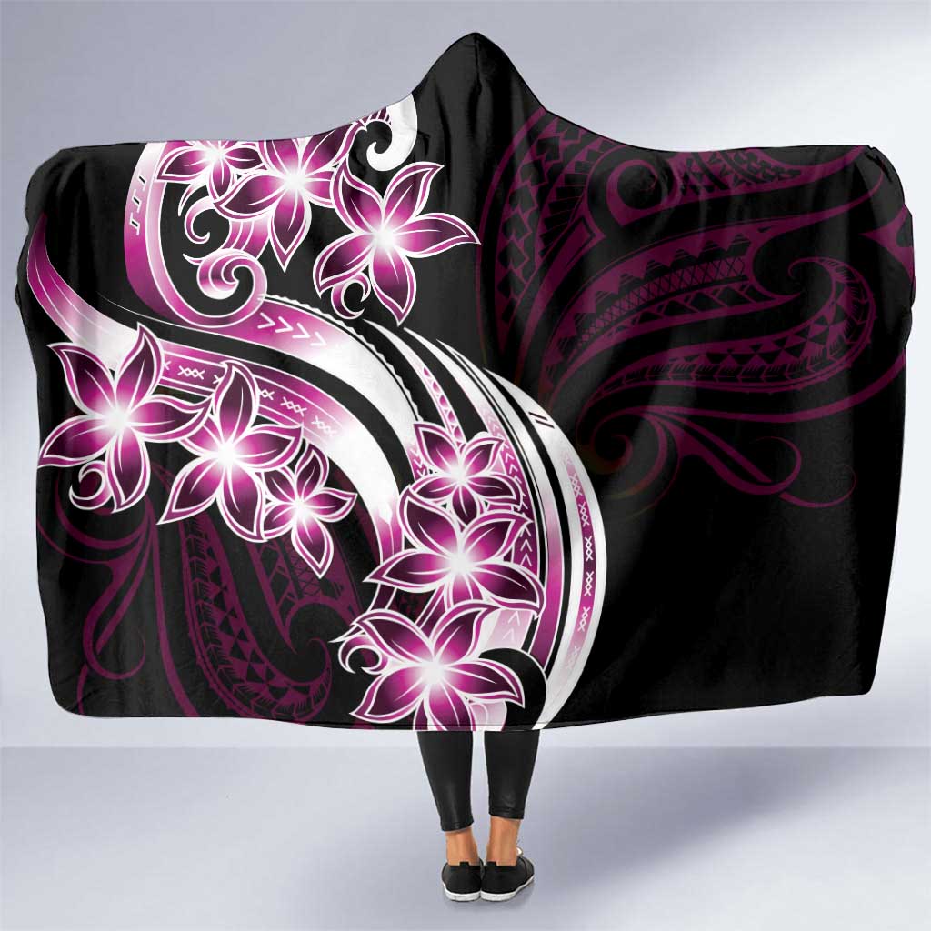 Plumeria Tribal Tattoo Hooded Blanket Pink Polynesian Pattern