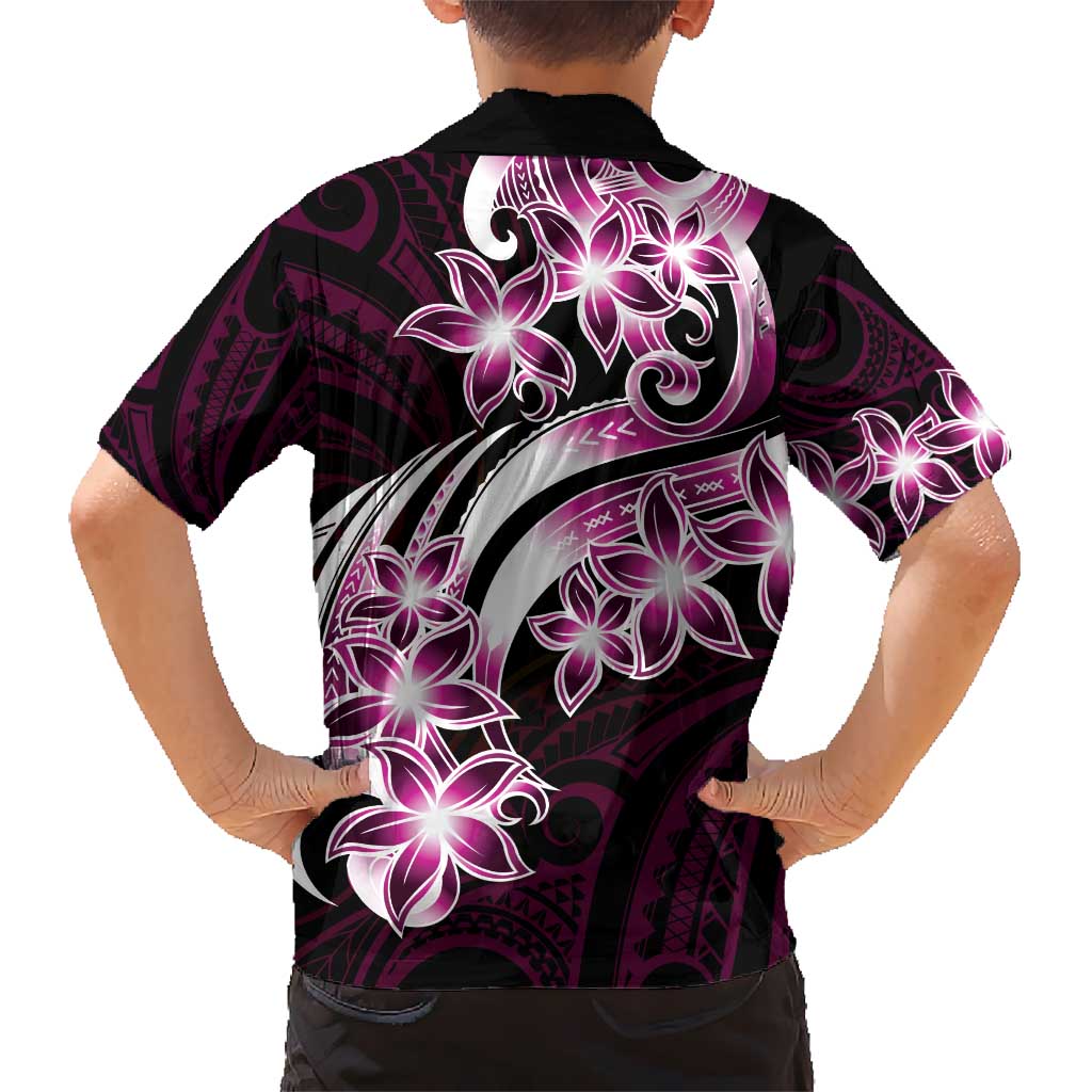 Plumeria Tribal Tattoo Kid Hawaiian Shirt Pink Polynesian Pattern