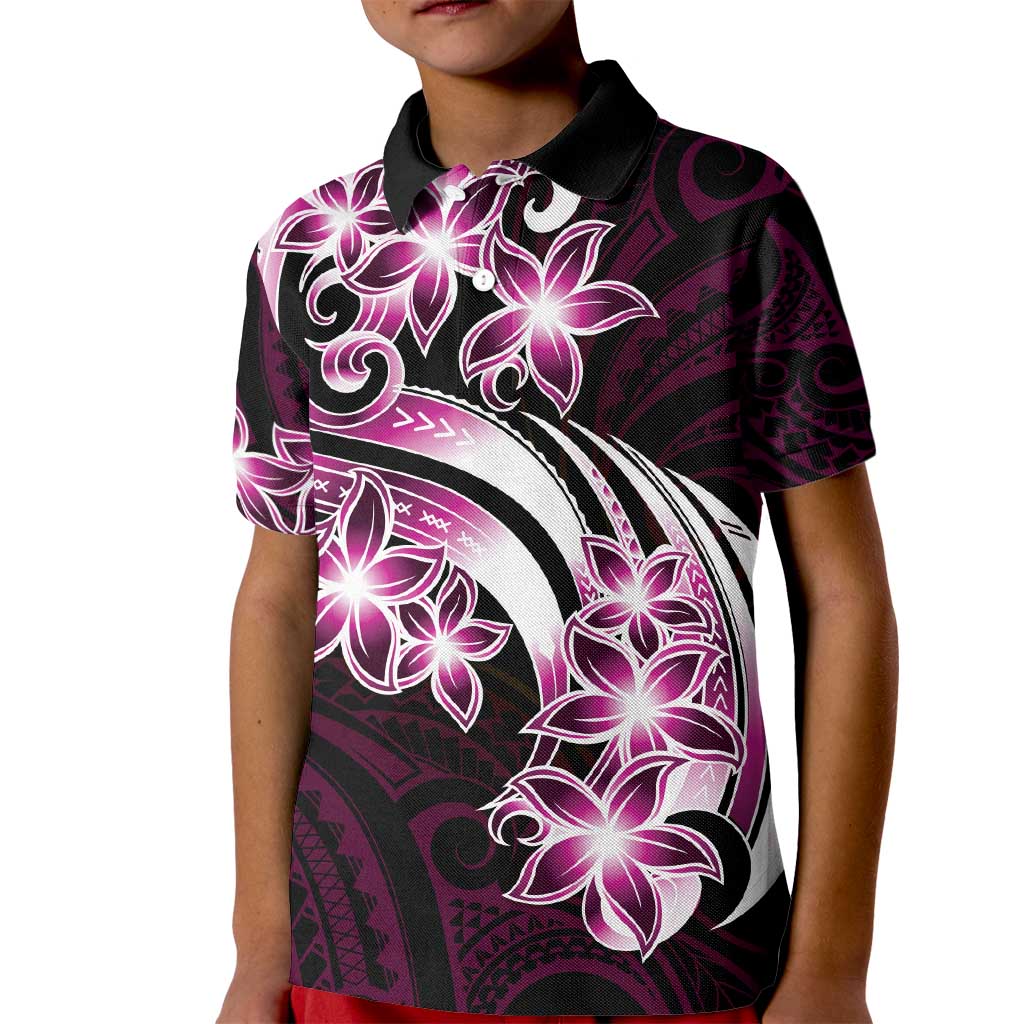 Plumeria Tribal Tattoo Kid Polo Shirt Pink Polynesian Pattern