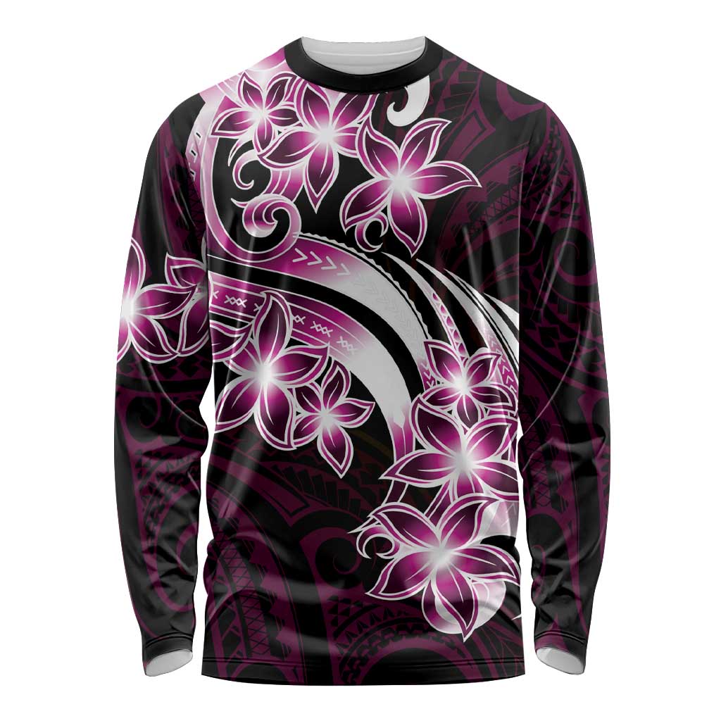 Plumeria Tribal Tattoo Long Sleeve Shirt Pink Polynesian Pattern