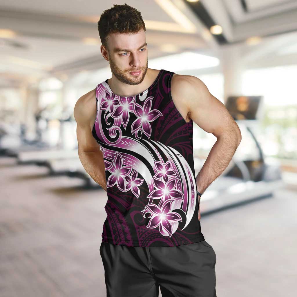 Plumeria Tribal Tattoo Men Tank Top Pink Polynesian Pattern