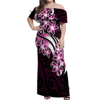 Plumeria Tribal Tattoo Off Shoulder Maxi Dress Pink Polynesian Pattern LT9 Women Pink - Polynesian Pride
