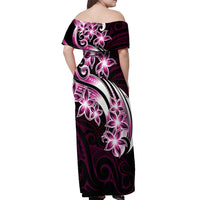 Plumeria Tribal Tattoo Off Shoulder Maxi Dress Pink Polynesian Pattern LT9 - Polynesian Pride