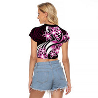 Plumeria Tribal Tattoo Raglan Cropped T Shirt Pink Polynesian Pattern LT9 - Polynesian Pride