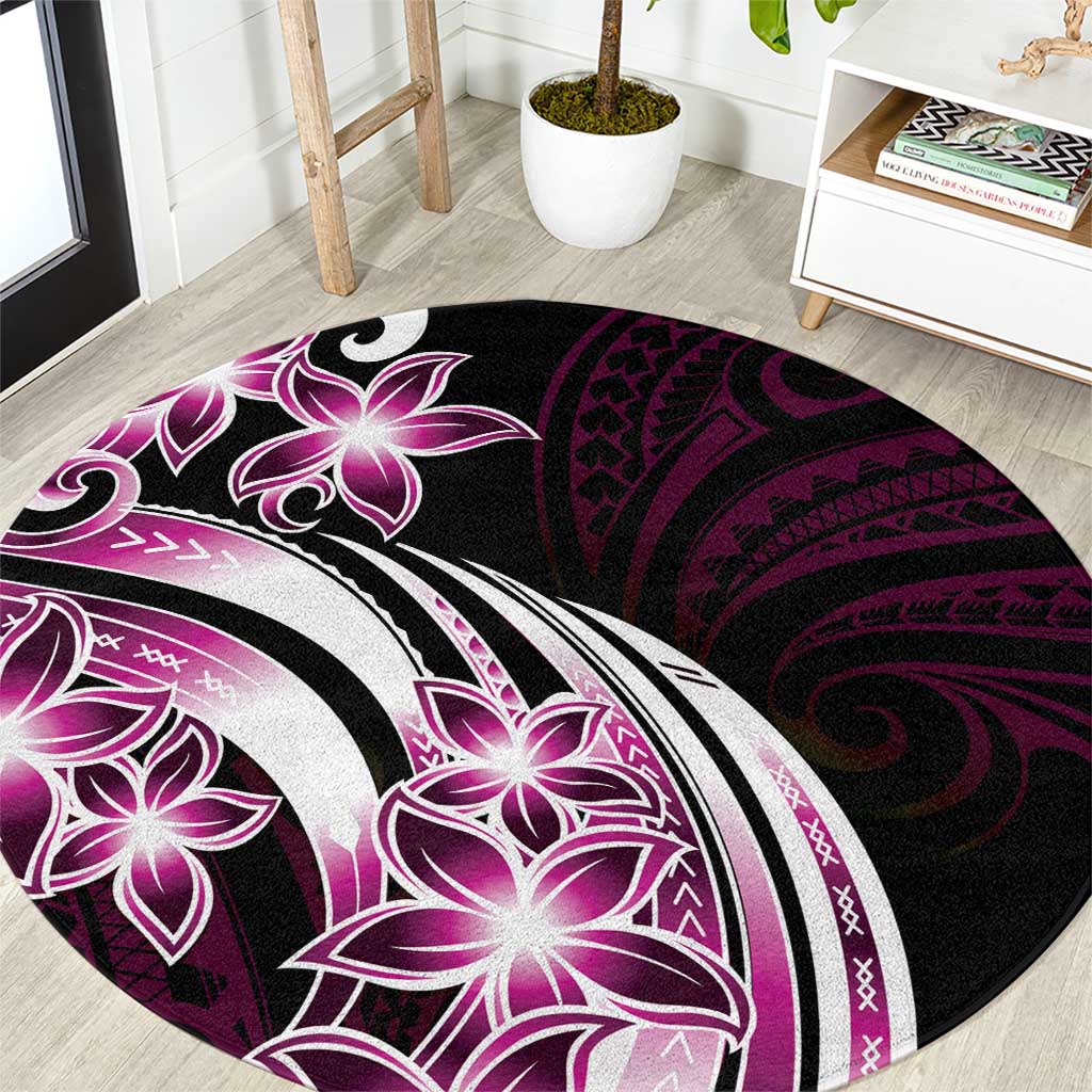 Plumeria Tribal Tattoo Round Carpet Pink Polynesian Pattern