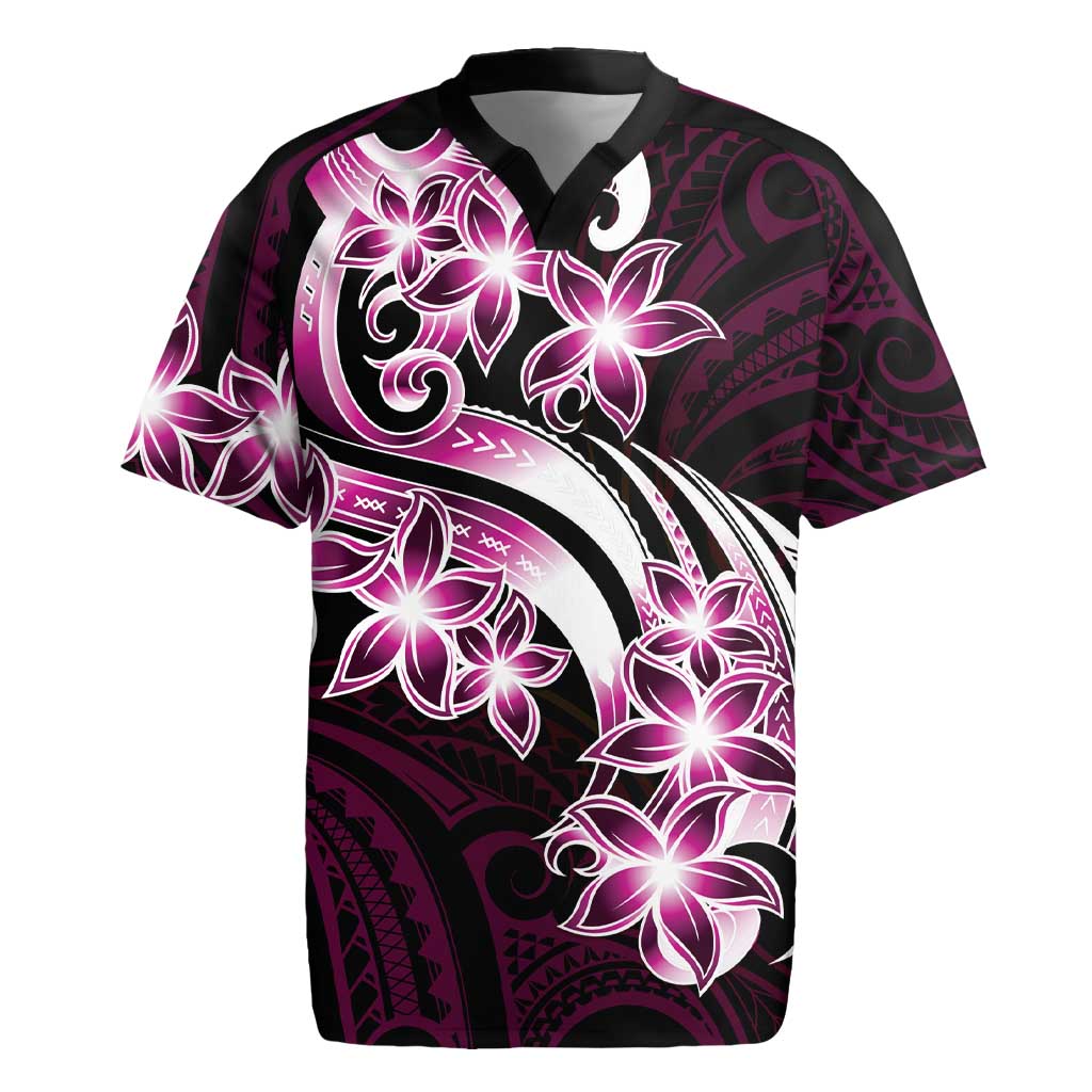 Plumeria Tribal Tattoo Rugby Jersey Pink Polynesian Pattern