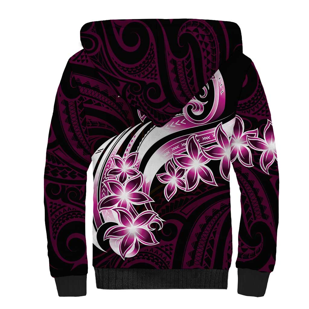 Plumeria Tribal Tattoo Sherpa Hoodie Pink Polynesian Pattern LT9 - Polynesian Pride