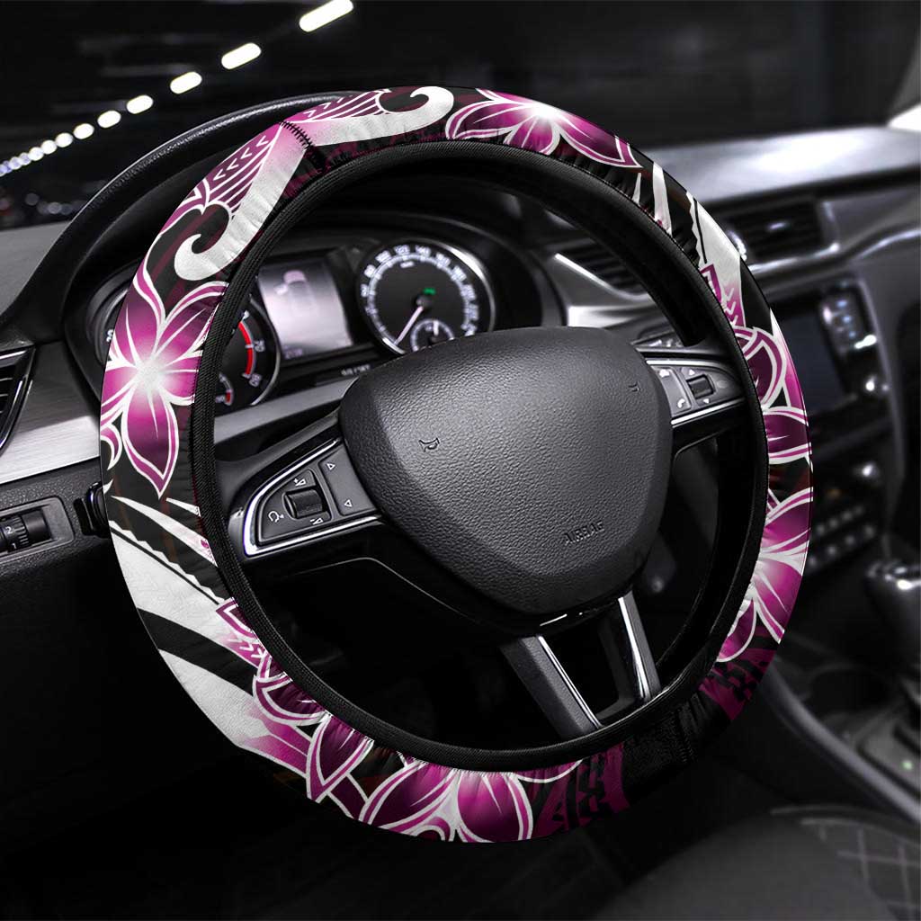 Plumeria Tribal Tattoo Steering Wheel Cover Pink Polynesian Pattern