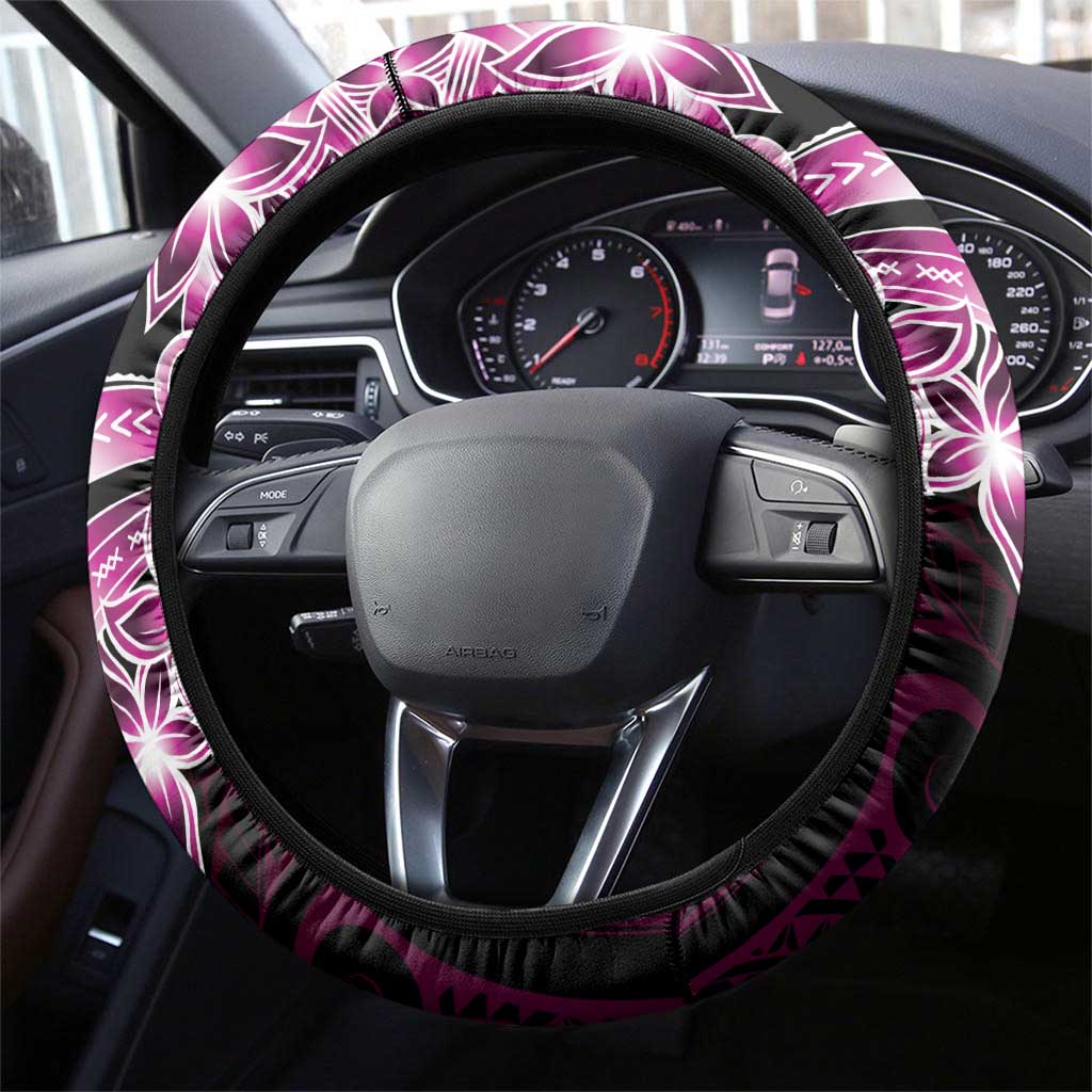 Plumeria Tribal Tattoo Steering Wheel Cover Pink Polynesian Pattern LT9 - Polynesian Pride