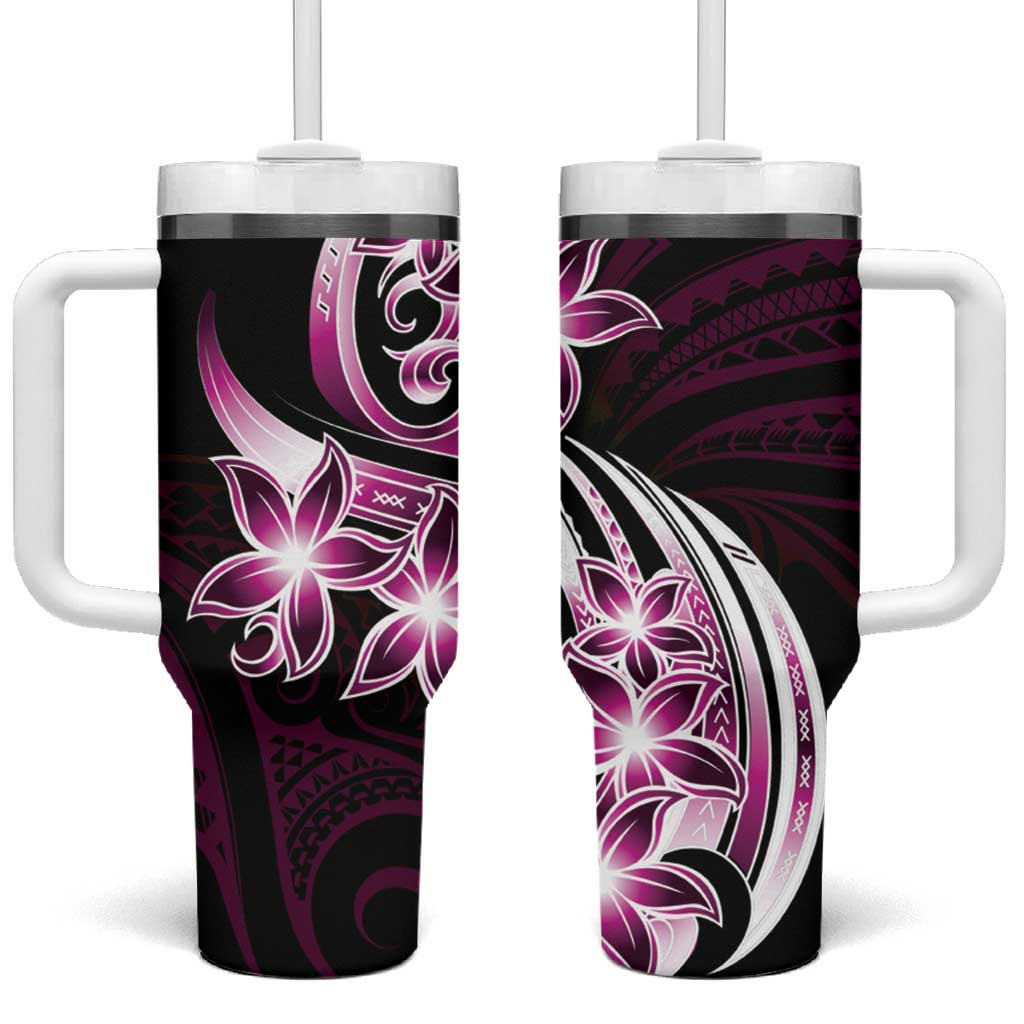 Plumeria Tribal Tattoo Tumbler With Handle Pink Polynesian Pattern