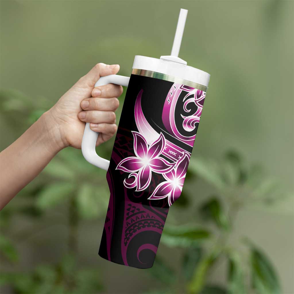 Plumeria Tribal Tattoo Tumbler With Handle Pink Polynesian Pattern LT9 - Polynesian Pride