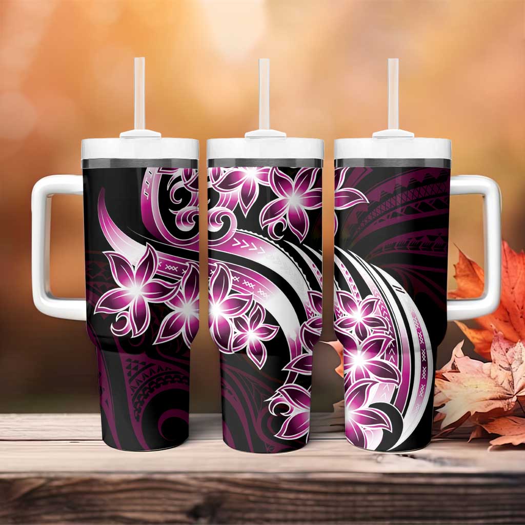 Plumeria Tribal Tattoo Tumbler With Handle Pink Polynesian Pattern LT9 - Polynesian Pride