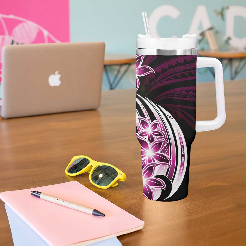 Plumeria Tribal Tattoo Tumbler With Handle Pink Polynesian Pattern LT9 - Polynesian Pride