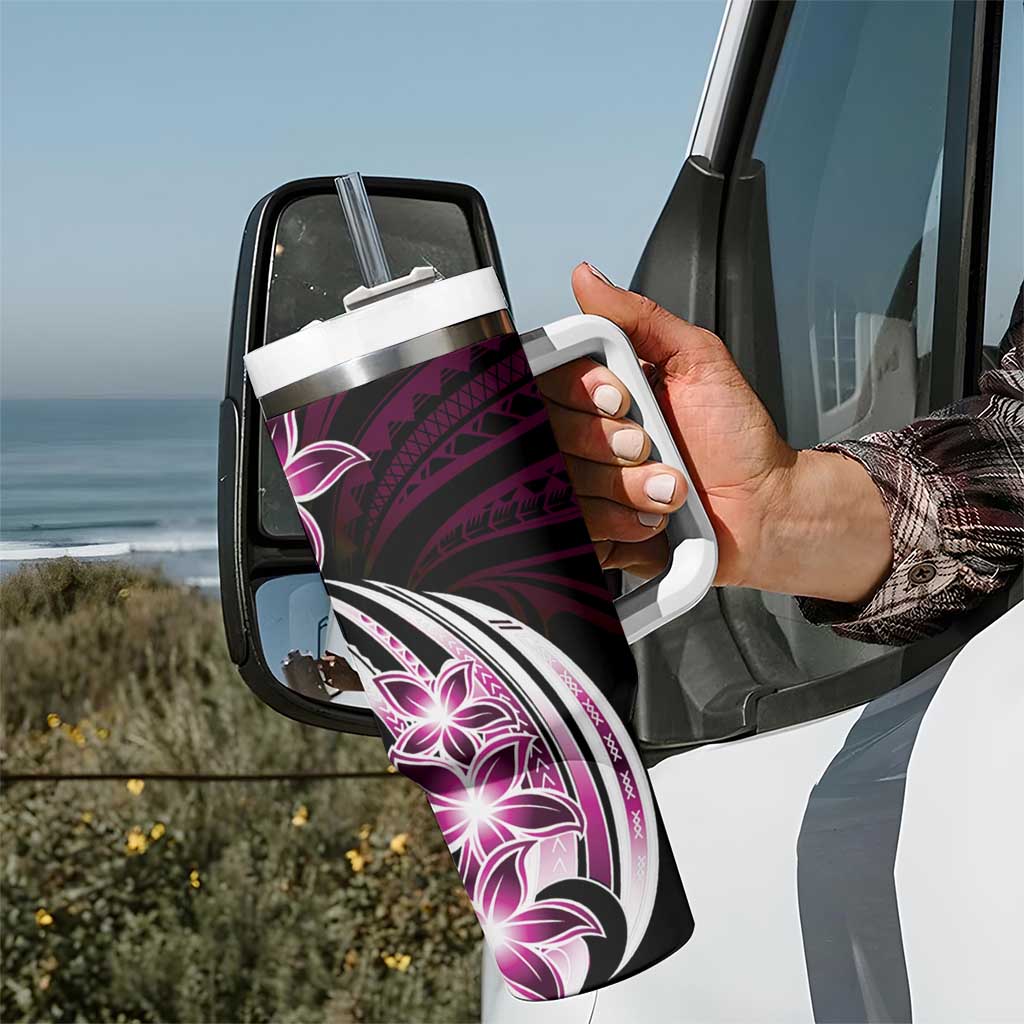 Plumeria Tribal Tattoo Tumbler With Handle Pink Polynesian Pattern LT9 - Polynesian Pride