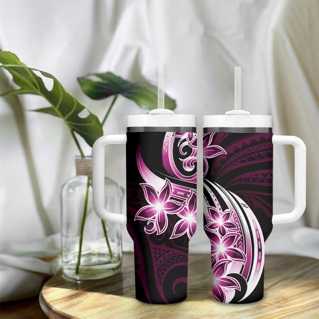 Plumeria Tribal Tattoo Tumbler With Handle Pink Polynesian Pattern LT9 - Polynesian Pride