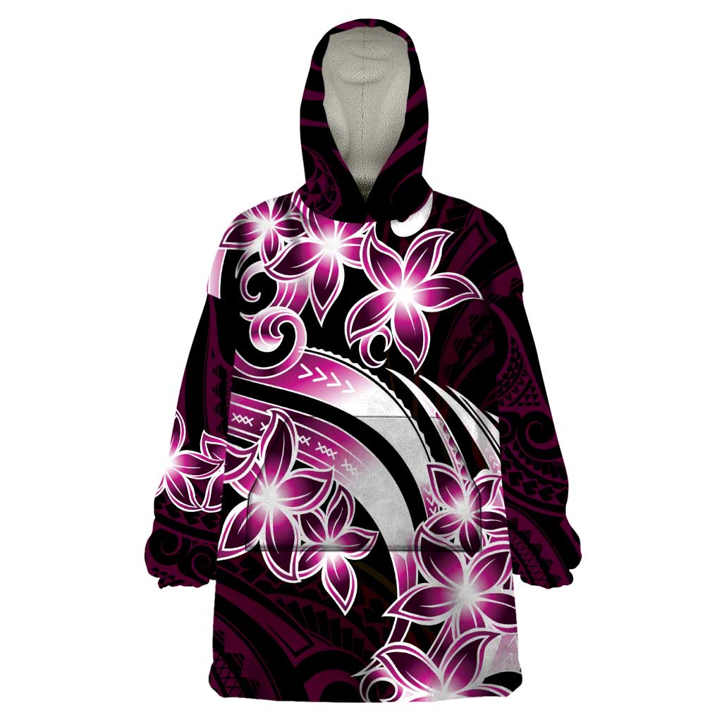 Plumeria Tribal Tattoo Wearable Blanket Hoodie Pink Polynesian Pattern LT9 One Size Pink - Polynesian Pride
