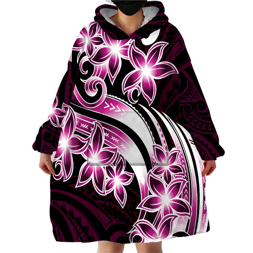 Plumeria Tribal Tattoo Wearable Blanket Hoodie Pink Polynesian Pattern LT9 - Polynesian Pride