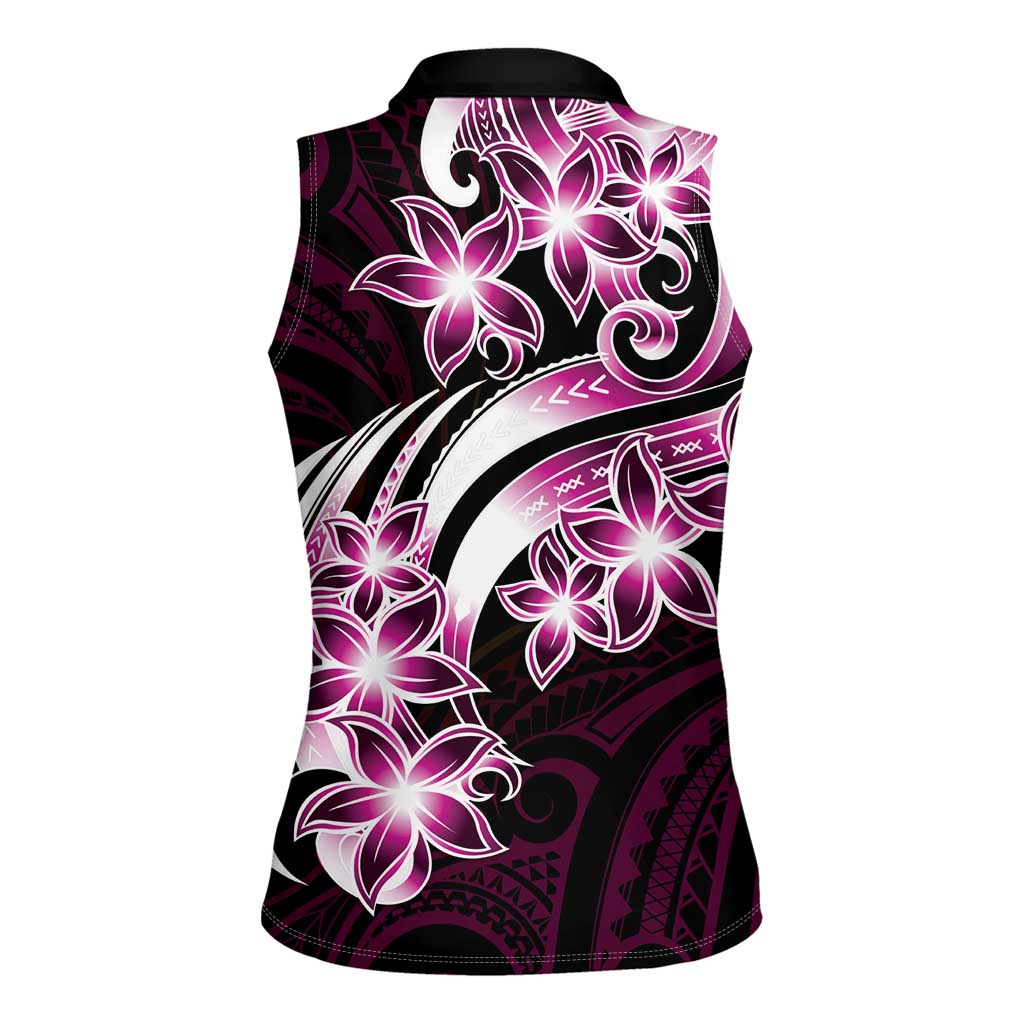 Plumeria Tribal Tattoo Women Sleeveless Polo Shirt Pink Polynesian Pattern
