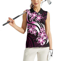 Plumeria Tribal Tattoo Women Sleeveless Polo Shirt Pink Polynesian Pattern