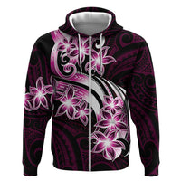Plumeria Tribal Tattoo Zip Hoodie Pink Polynesian Pattern