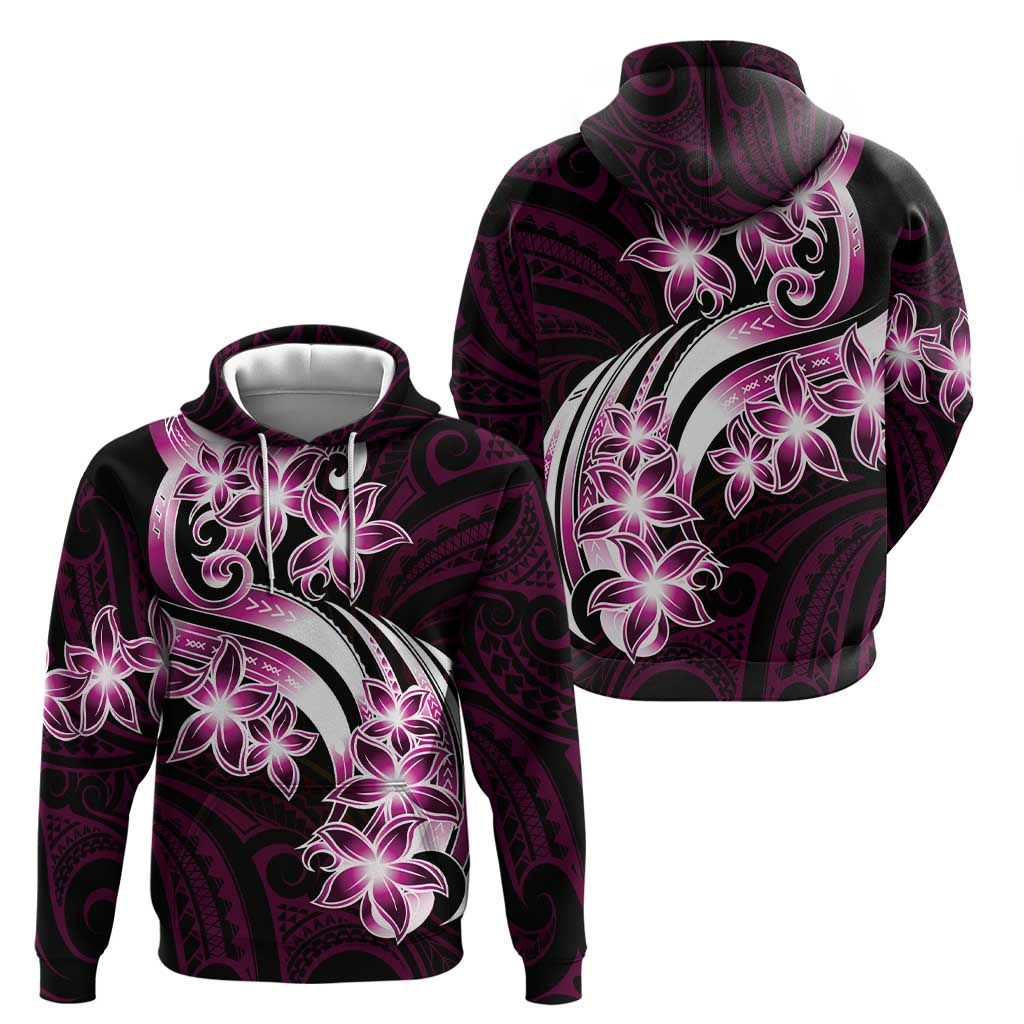 Plumeria Tribal Tattoo Zip Hoodie Pink Polynesian Pattern