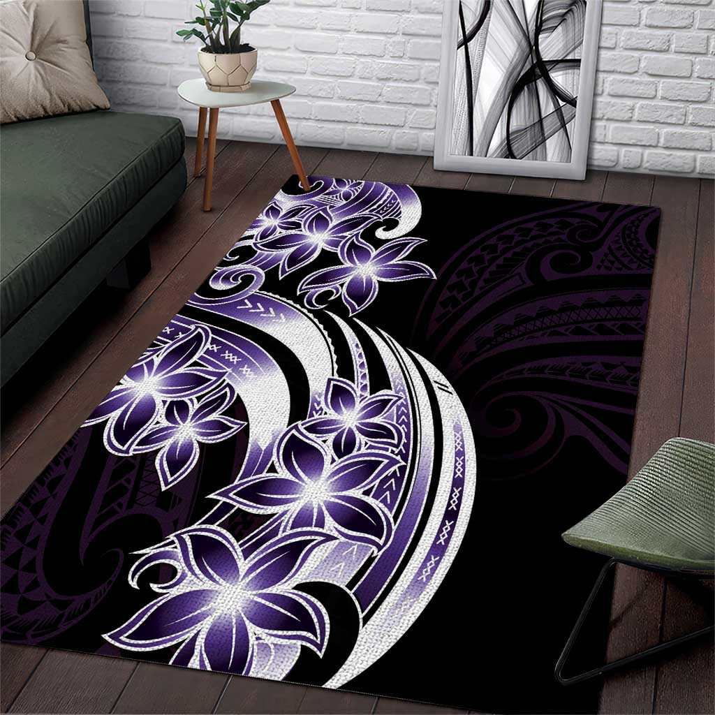 Plumeria Tribal Tattoo Area Rug Purple Polynesian Pattern