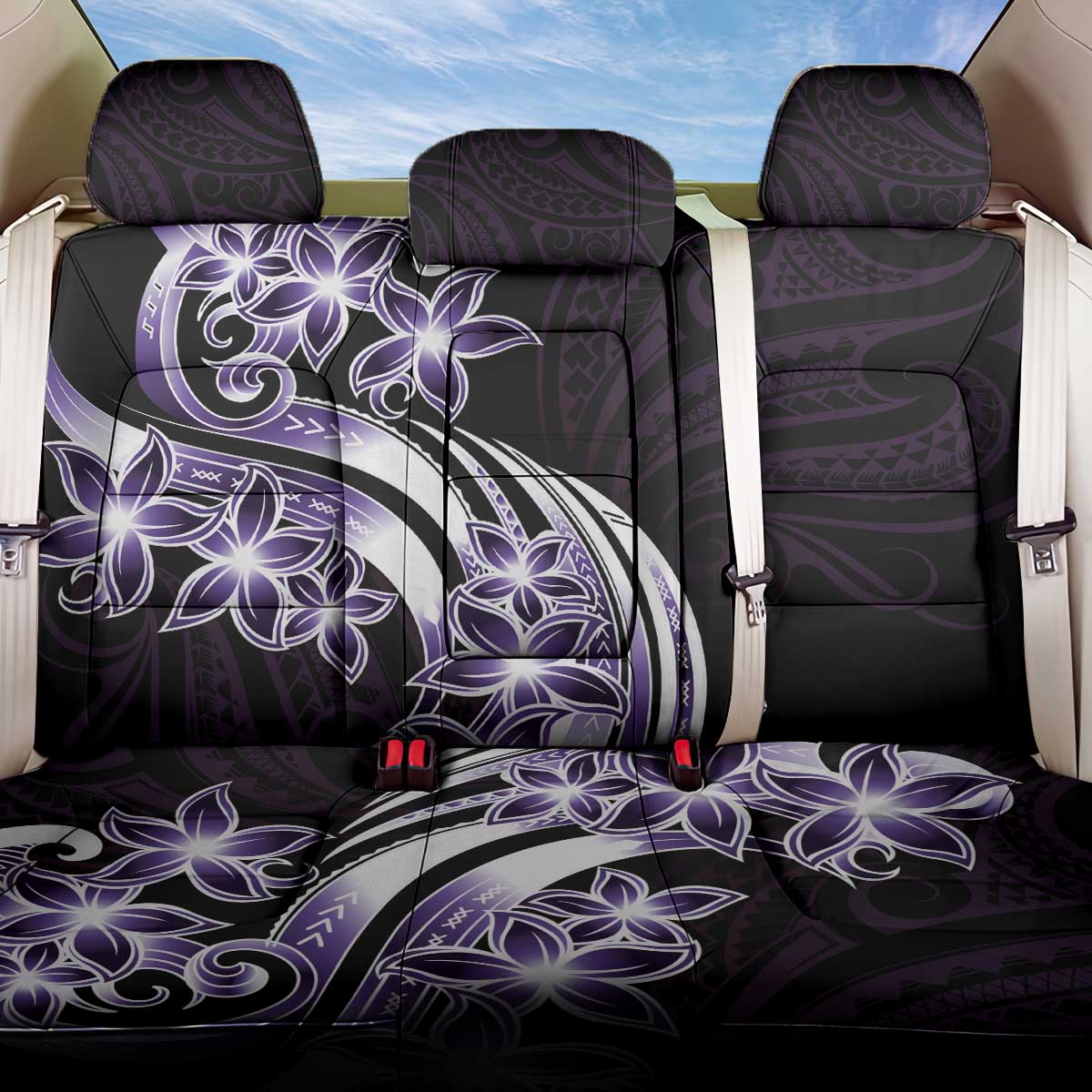 Plumeria Tribal Tattoo Back Car Seat Cover Purple Polynesian Pattern