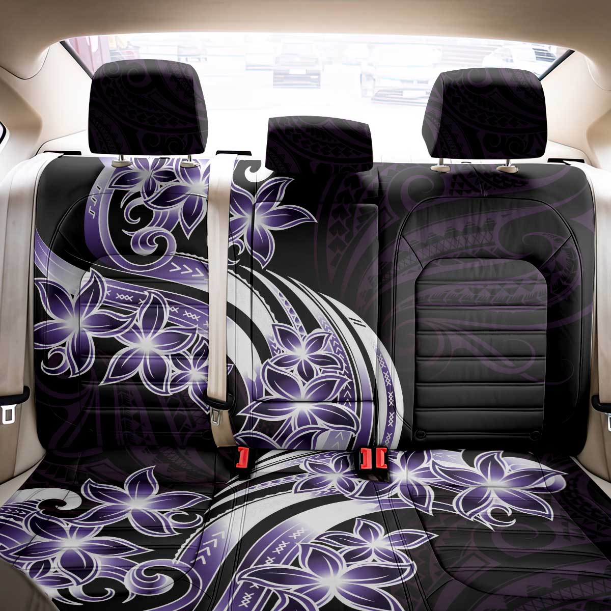 Plumeria Tribal Tattoo Back Car Seat Cover Purple Polynesian Pattern LT9 - Polynesian Pride
