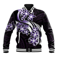 Plumeria Tribal Tattoo Baseball Jacket Purple Polynesian Pattern LT9 Unisex Purple - Polynesian Pride