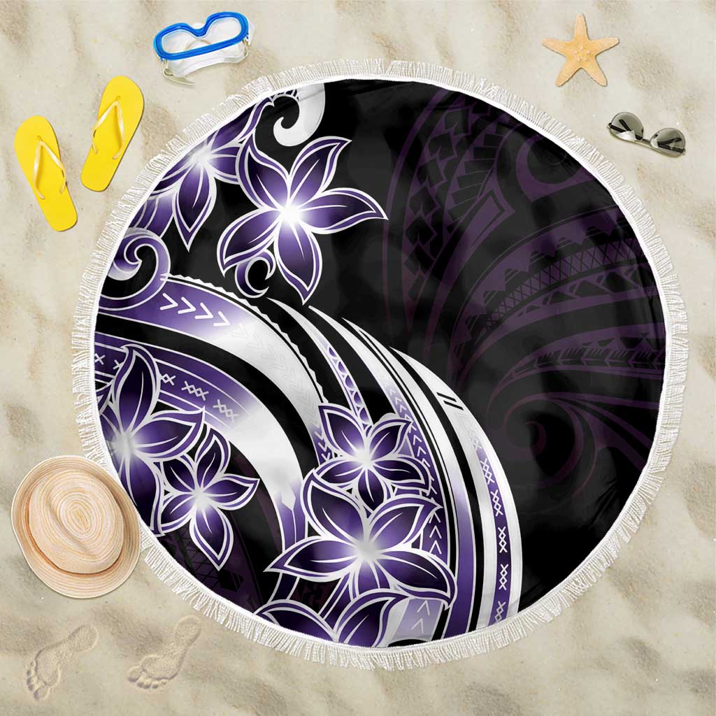 Plumeria Tribal Tattoo Beach Blanket Purple Polynesian Pattern