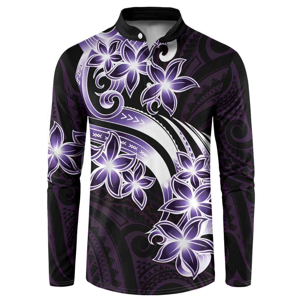 Plumeria Tribal Tattoo Button Sweatshirt Purple Polynesian Pattern LT9 Purple - Polynesian Pride