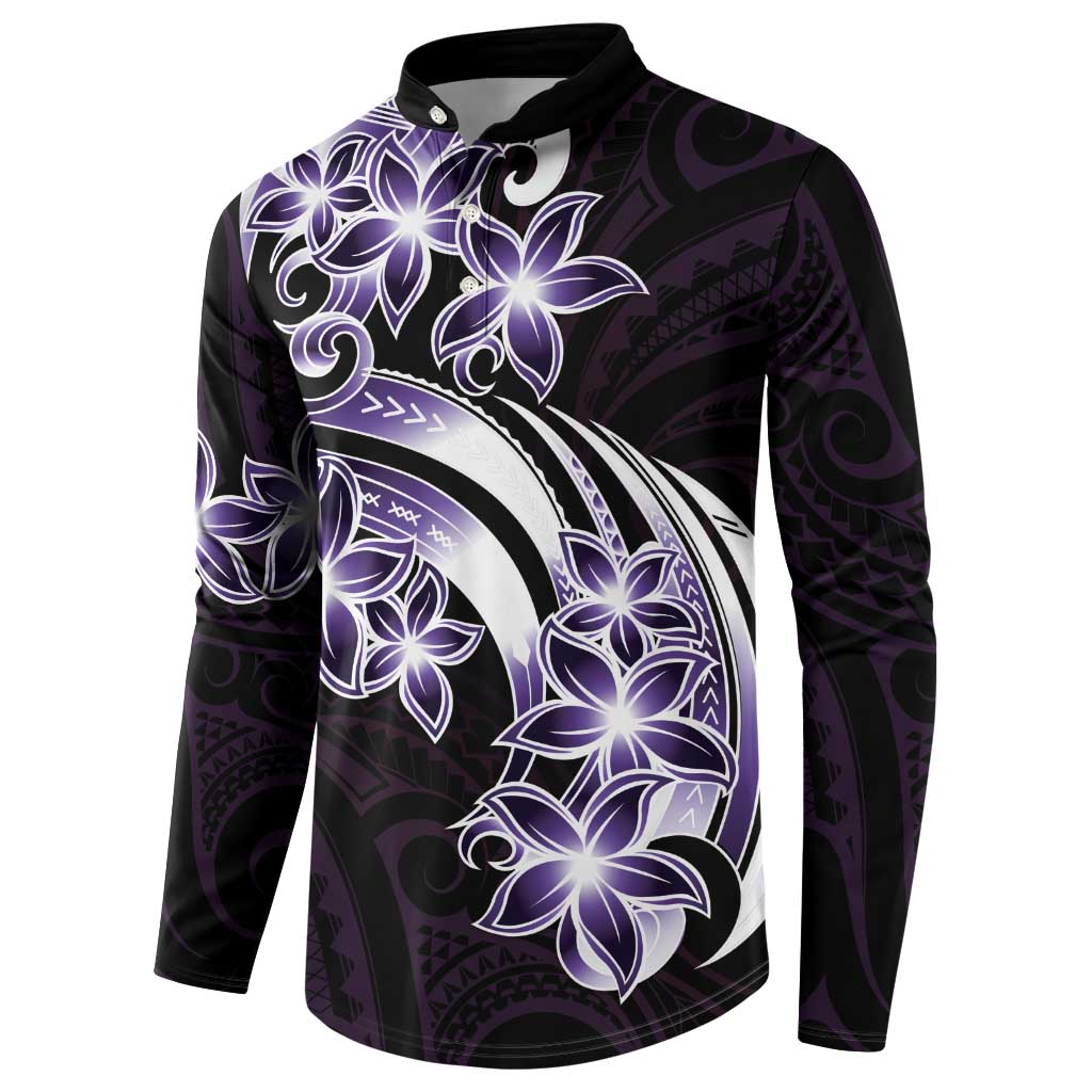 Plumeria Tribal Tattoo Button Sweatshirt Purple Polynesian Pattern LT9 - Polynesian Pride