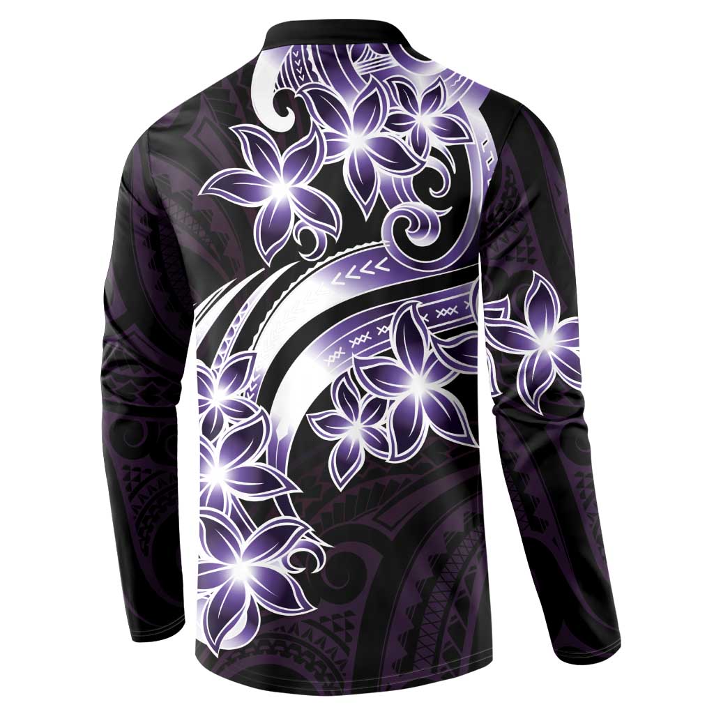 Plumeria Tribal Tattoo Button Sweatshirt Purple Polynesian Pattern LT9 - Polynesian Pride