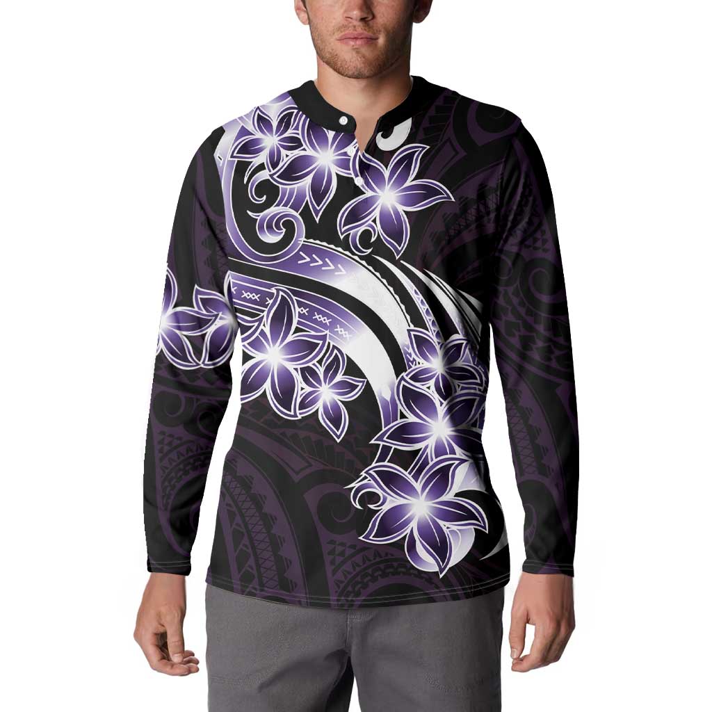 Plumeria Tribal Tattoo Button Sweatshirt Purple Polynesian Pattern LT9 - Polynesian Pride