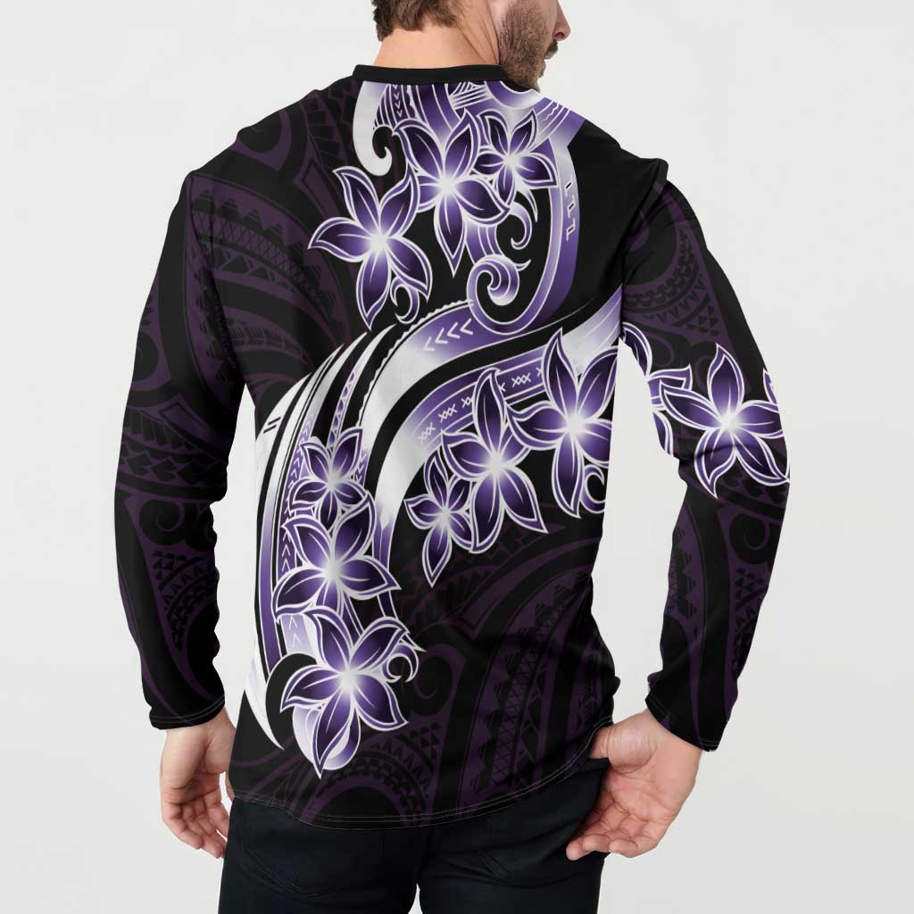 Plumeria Tribal Tattoo Button Sweatshirt Purple Polynesian Pattern LT9 - Polynesian Pride
