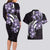 Plumeria Tribal Tattoo Couples Matching Long Sleeve Bodycon Dress and Hawaiian Shirt Purple Polynesian Pattern